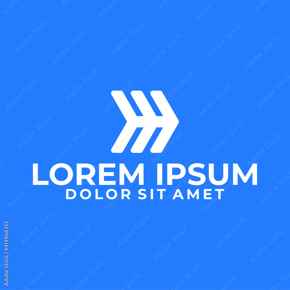 Initial letter H, HH, MW or WM logo template with geometric arrow head illustration in flat design monogram symbol Initial letter H, HH, MW or WM logo template with geometric arrow head illustration in flat design monogram symbol