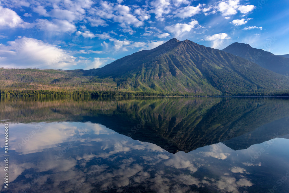 Stanton Mountain over a calm Lake McDonald in Glacier National Park, Montana, USA