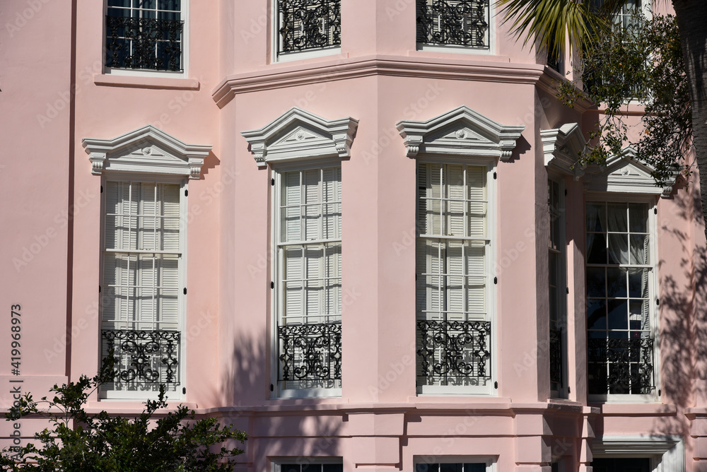 The street front of an old town house built in Charleston, South Carolina The street front of an old town house built in Charleston, South Carolina