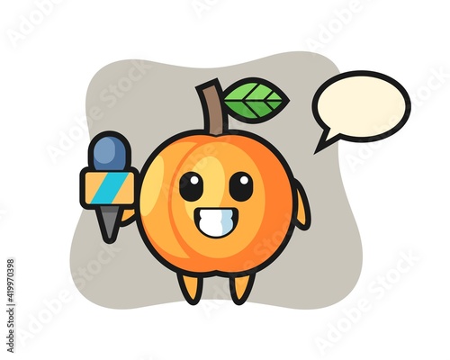 Character mascot of apricot as a news reporter