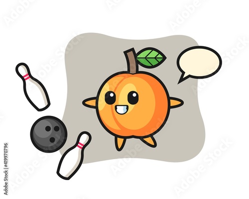 Character cartoon of apricot is playing bowling