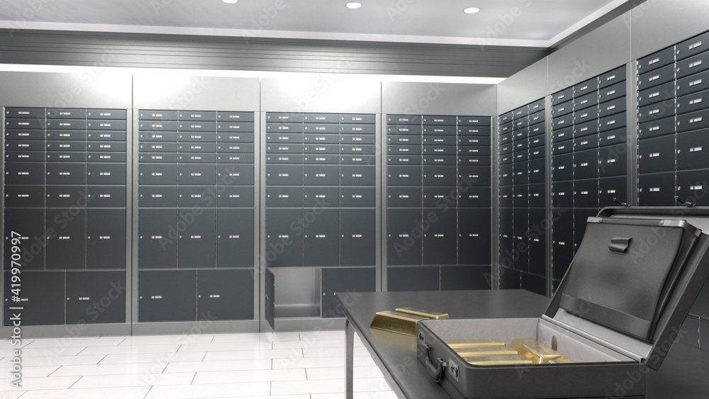 テレビ会議背景用 Zoom会議背景用 Cg 銀行 金庫室 金庫 金塊 金の延べ棒 Bank Vault Stock Illustration Adobe Stock