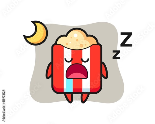 Popcorn character illustration sleeping at night