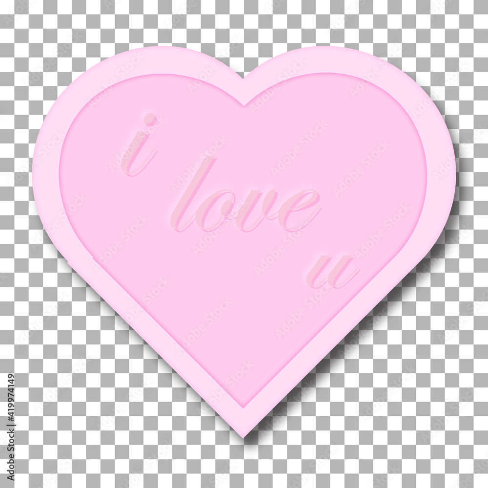 i love you with heart pink color frame papercut style in transparent background 