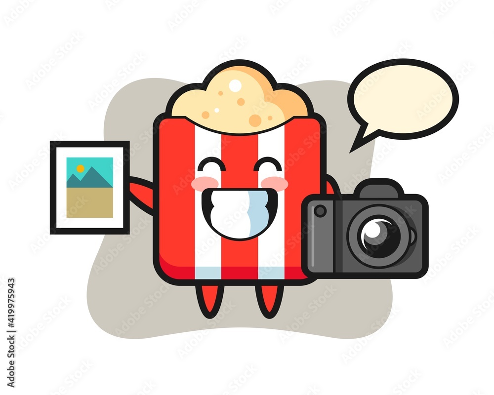 Character illustration of popcorn as a photographer