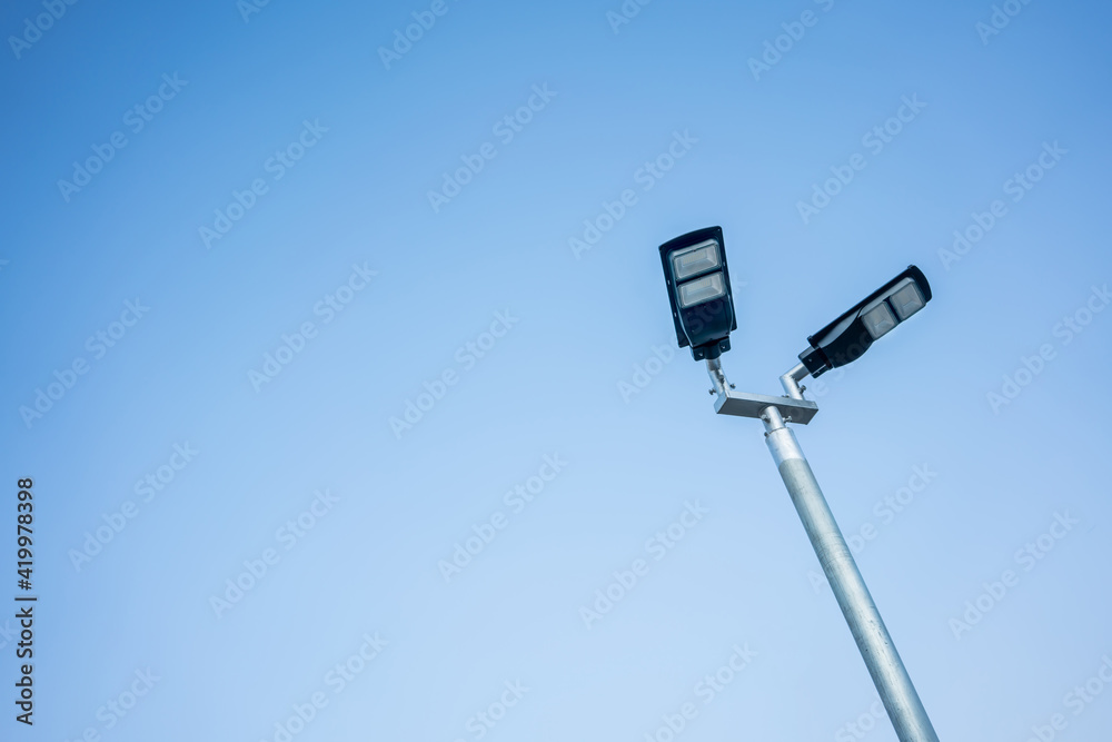 LED street light on blue sky, car park lamp LED street light on blue sky, car park lamp