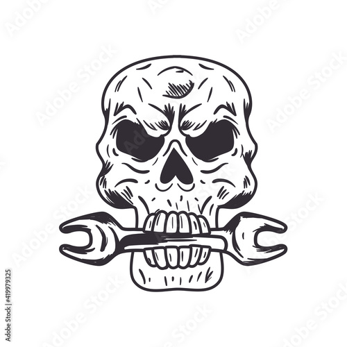 skull with wrench