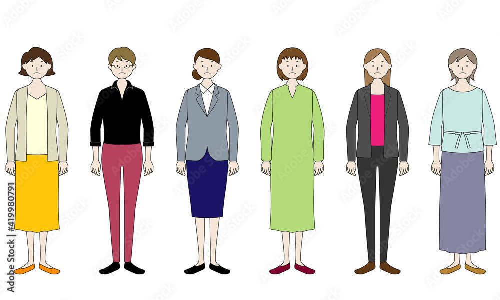 Illustration set of a woman who look disappointed (white background, vector, cut out) Illustration set of a woman who look disappointed (white background, vector, cut out)