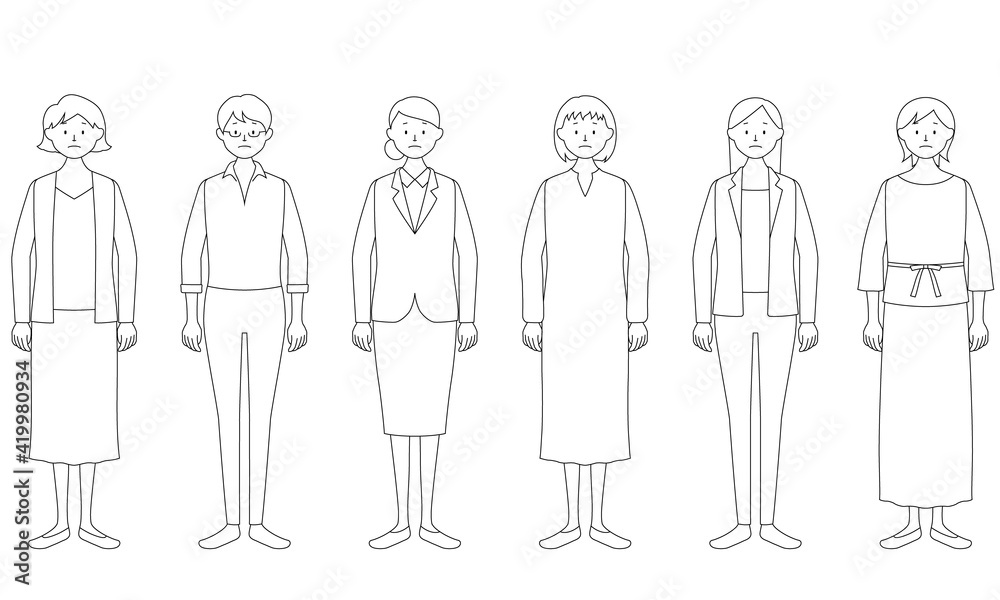 Illustration set of a woman who look disappointed (white background, vector, cut out) Illustration set of a woman who look disappointed (white background, vector, cut out)