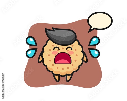 Round Biscuits Cartoon Illustration with crying gesture