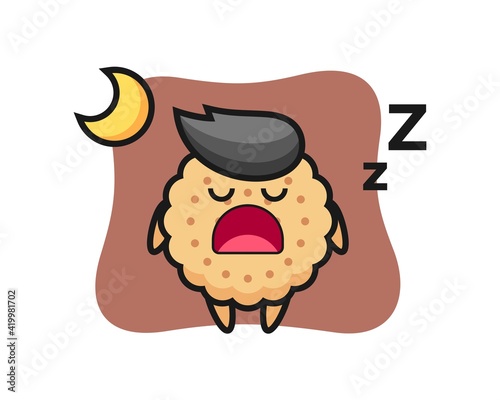 Round Biscuits Character Illustration sleeping at night