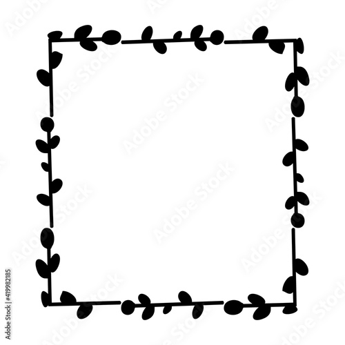 Easter Square frames. Square frame made of willow twigs.Easter wreath made of willow stalks.Vector flat illustration. Design for invitations,printing. Vector illustration