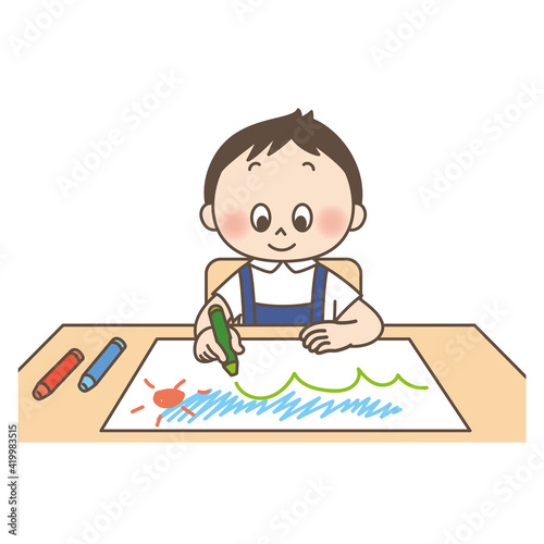 お絵描きをする子ども　イラスト