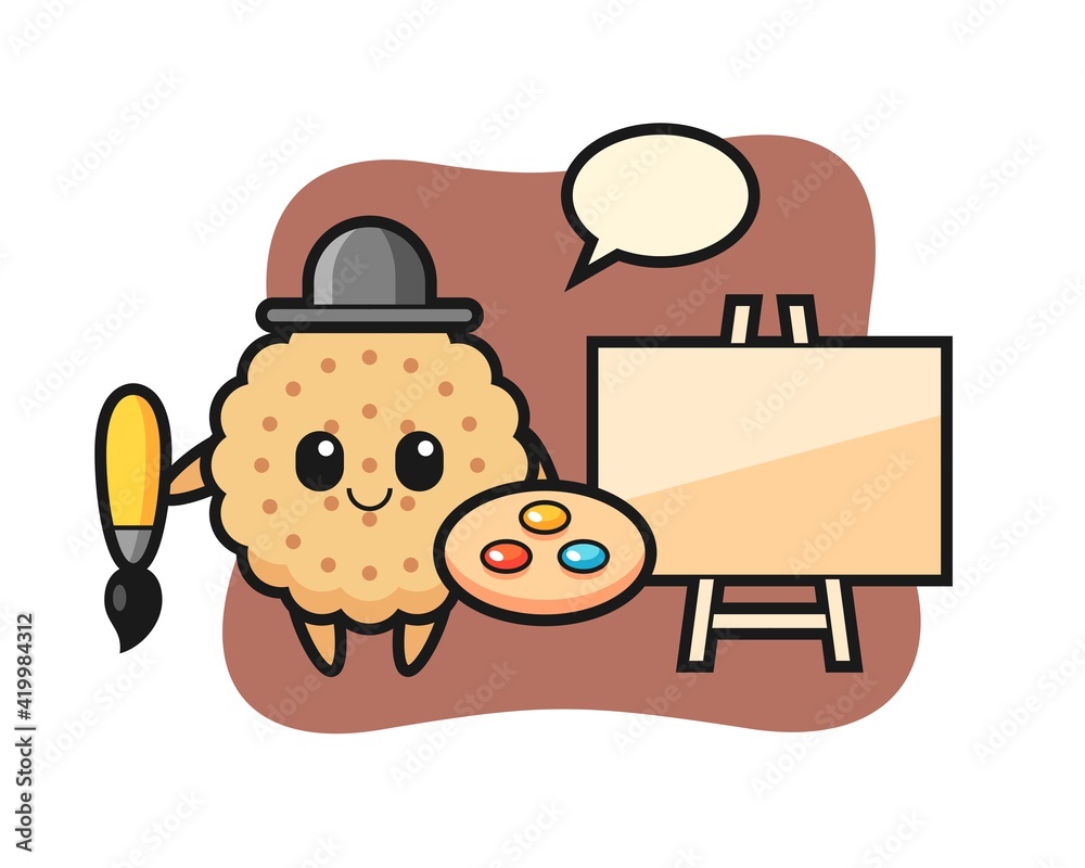 Illustration Of Round Biscuits Mascot as a painter