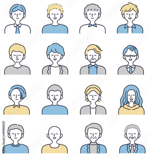 笑顔の男性セット　シンプルイラスト