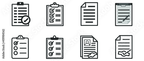 Set of record checklist paper to report. Business check and resume document flat icon. Premium thin line vector illustrator.