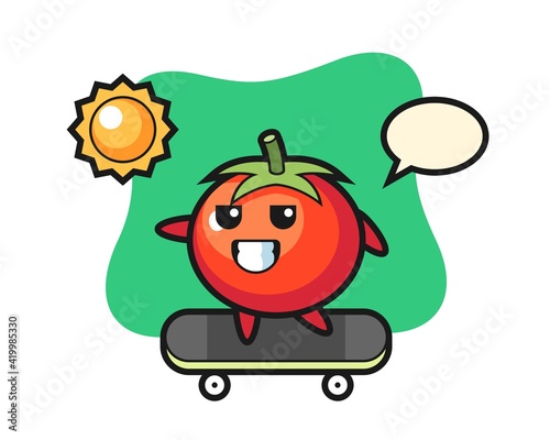 Tomatoes character illustration ride a skateboard