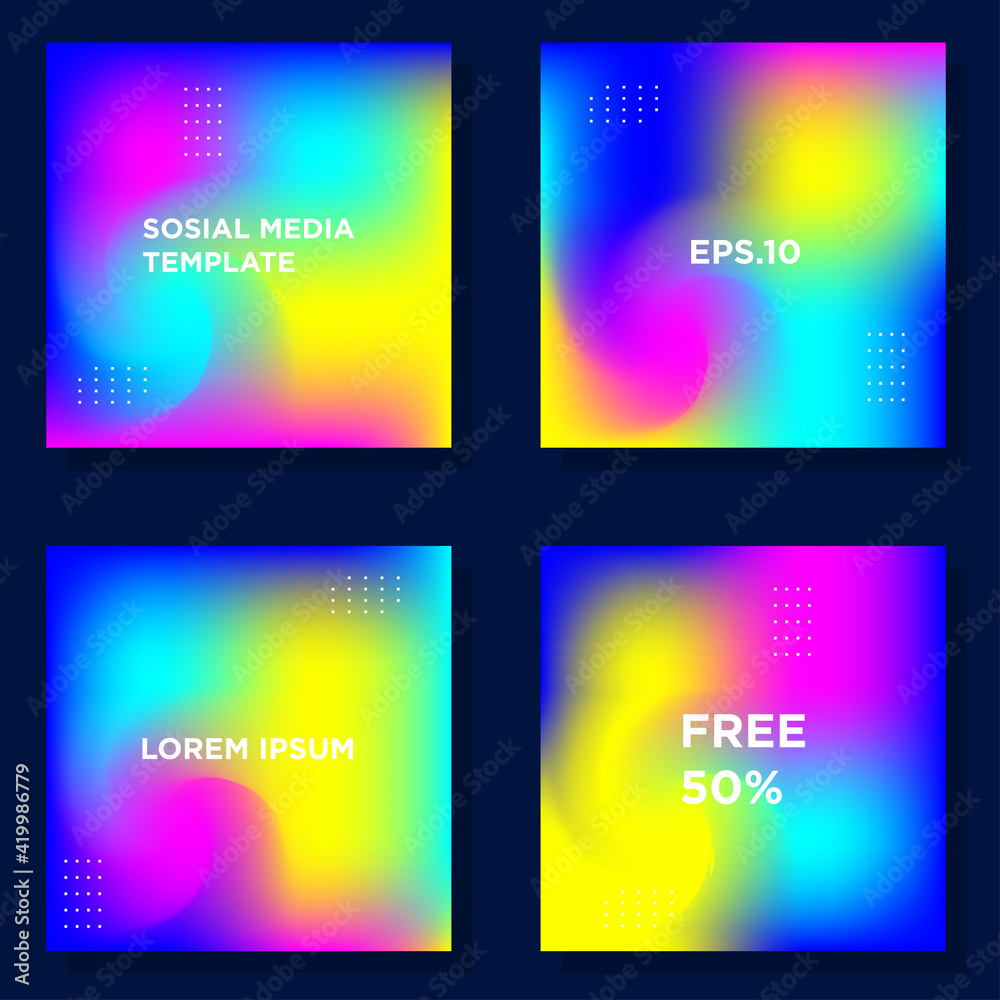 Set of editable social media square banner templates.