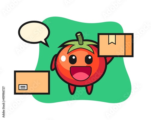 Mascot illustration of tomatoes as a courier