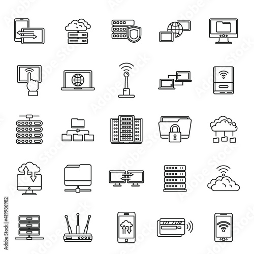 Global remote access icons set, outline style