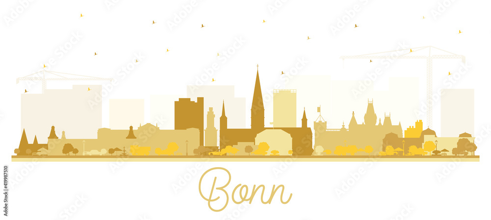 Bonn Germany City Skyline Silhouette with Golden Buildings Isolated on White.