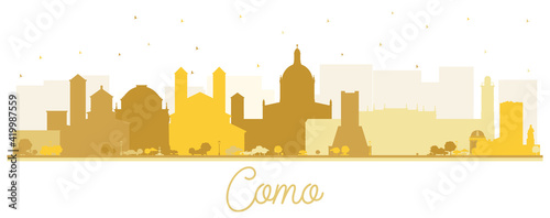 Como Italy City Skyline Silhouette with Golden Buildings Isolated on White.