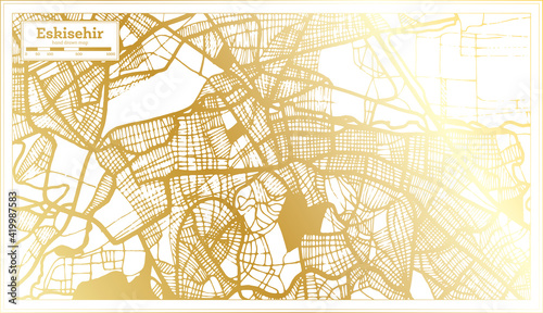 Eskisehir Turkey City Map in Retro Style in Golden Color. Outline Map.