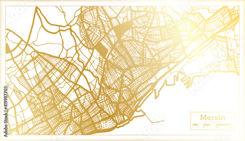 Mersin Turkey City Map in Retro Style in Golden Color. Outline Map.