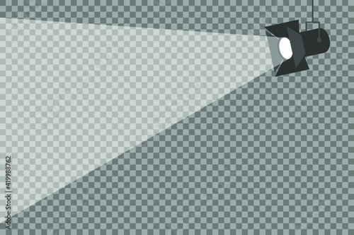 White scene on with spotlights. Spotlights with bright lights on transparent background. Vector illustration.