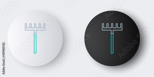 Line Garden rake icon isolated on grey background. Tool for horticulture, agriculture, farming. Ground cultivator. Housekeeping equipment. Colorful outline concept. Vector
