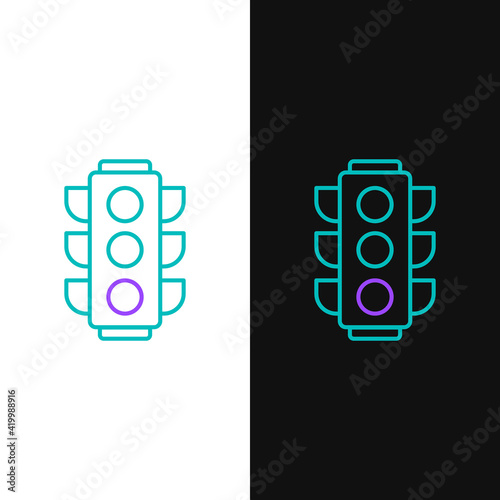 Line Traffic light icon isolated on white and black background. Colorful outline concept. Vector