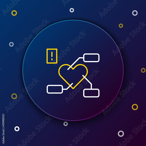 Line Attention to health heart icon isolated on blue background. Colorful outline concept. Vector
