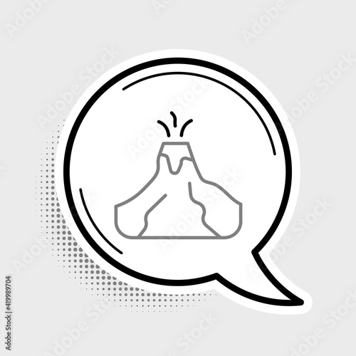 Line Volcano eruption with lava icon isolated on grey background. Colorful outline concept. Vector