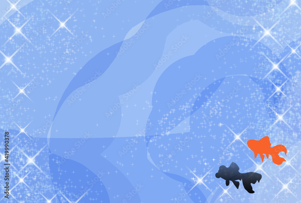 Obraz premium 金魚が泳いでいる夏イメージの横向きの背景イラスト