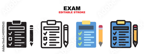 Exam icon set with different styles. Editable stroke and pixel perfect. Can be used for web, mobile, ui and more.