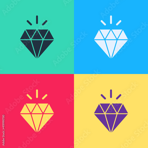 Pop art Diamond icon isolated on color background. Jewelry symbol. Gem stone. Vector