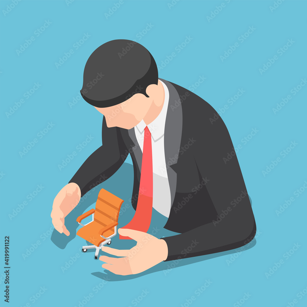 Isometric Businessman Protecting Office Chair Isometric Businessman Protecting Office Chair