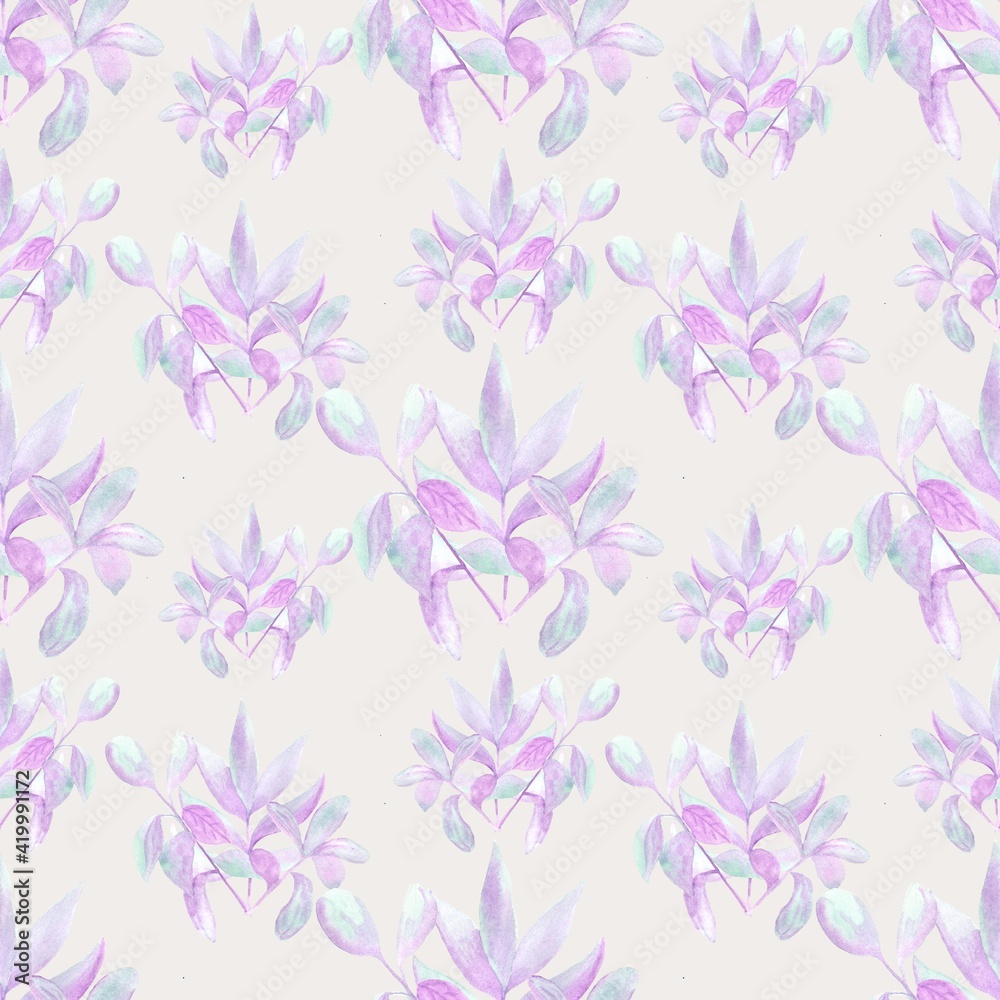 Seamless pattern of a set of watercolor twigs on a beige background Seamless pattern of a set of watercolor twigs on a beige background