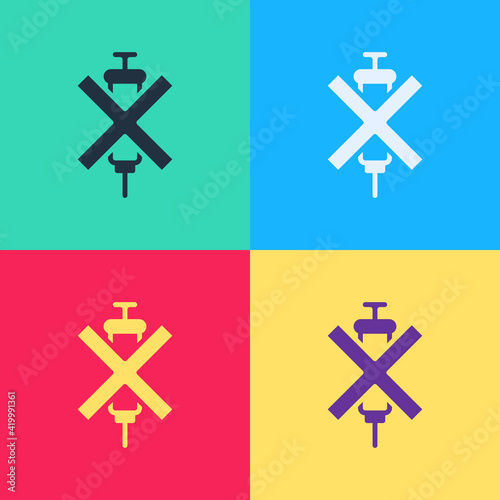 Pop art No doping syringe icon isolated on color background. Vector
