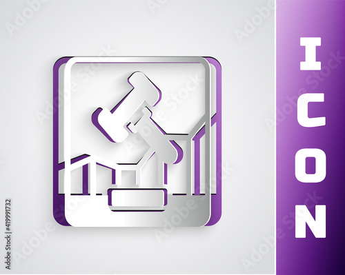 Paper cut Online internet auction icon isolated on grey background. International trade concept. Investment, stock market exchange and trading. Paper art style. Vector