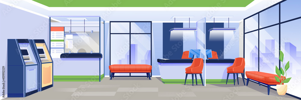 Bank office interior background. Finance services, business