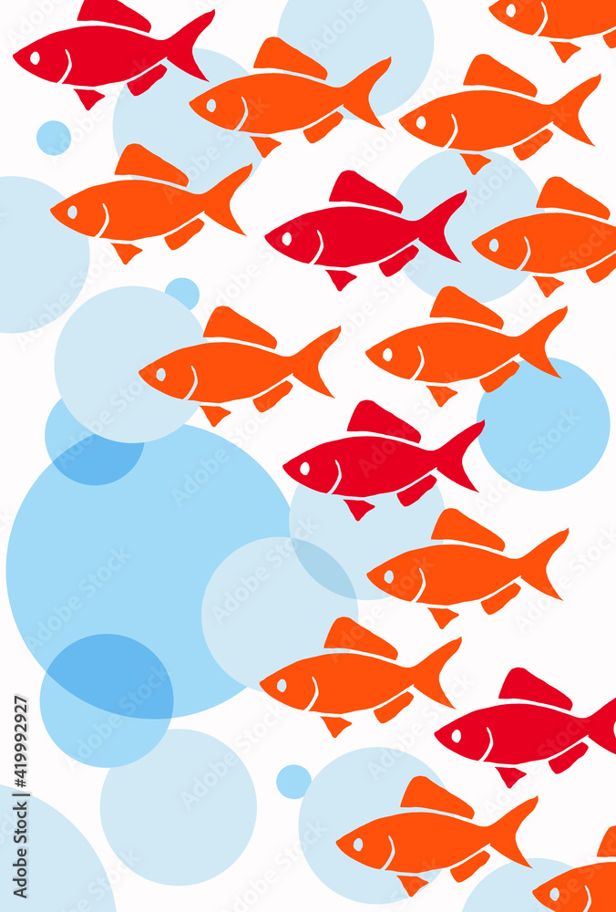金魚が泳いでいる夏イメージの縦向きの和風の背景イラスト Stock Illustration Adobe Stock