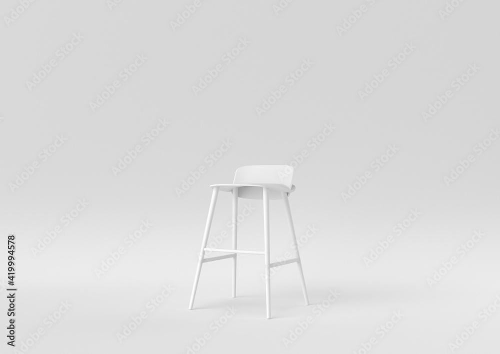 white bar stool on white background. minimal concept idea. monochrome. 3d render. white bar stool on white background. minimal concept idea. monochrome. 3d render.