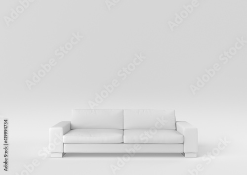 white modern sofa on white background. minimal concept idea. monochrome. 3d render.