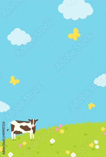 vector background with a cow in the field for banners  cards  flyers  social media wallpapers  etc.