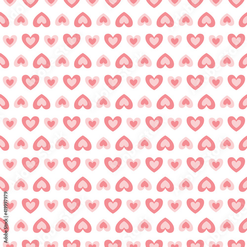 Valentine's Day hand drawn seamless pattern of cute pink heart shapes, love symbol. Abstract romantic doodle sketch illustration for greeting card, invitation, wallpaper, wrapping paper, fabric