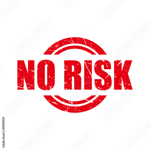 Abstract Red Grungy No Risk Rubber Stamp Sign with Circle Shape Illustration Vector, No Risk Text Seal, Mark, Label Design Template