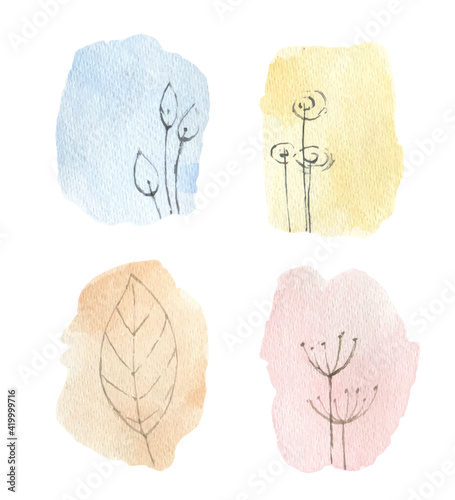 Set vector of delicate watercolor abstract arrangements with a floral pattern.