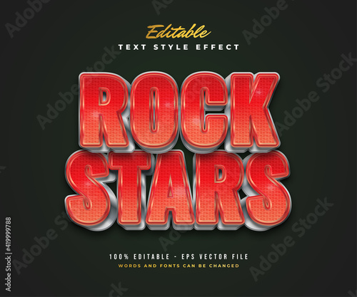 Bold Red and Metallic Text Style with Textured and Embossed Effect. Editable Text Style Effect