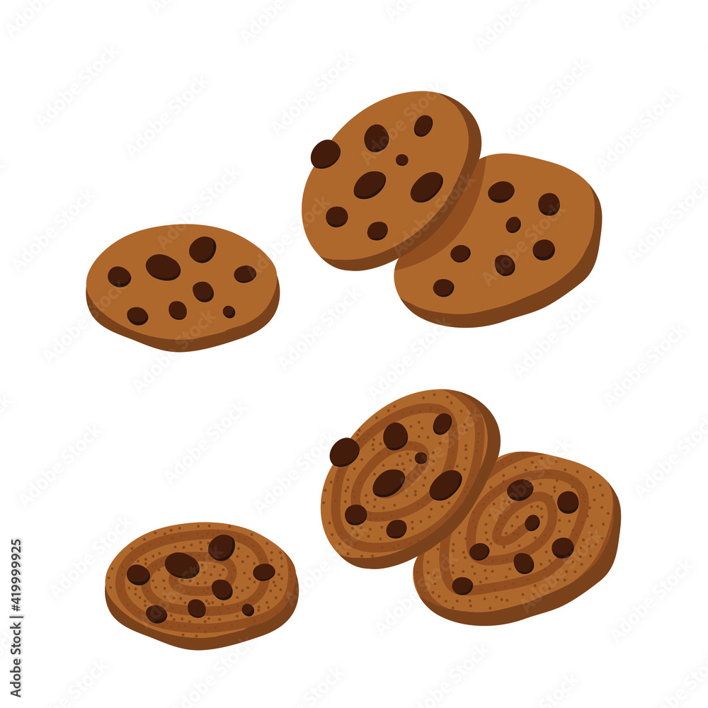 Cookies with chocolate chips. Vector on a white background. Cookies with chocolate chips. Vector on a white background.